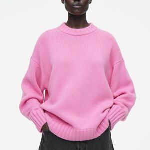 COS Chunky Cashmere - Bright Pink Crew Neck Sweater - Size M - 100% Cashmere